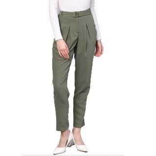 SASSAFRAS Women Olive Green Regular Fit Solid Peg Trousers at Rs.719